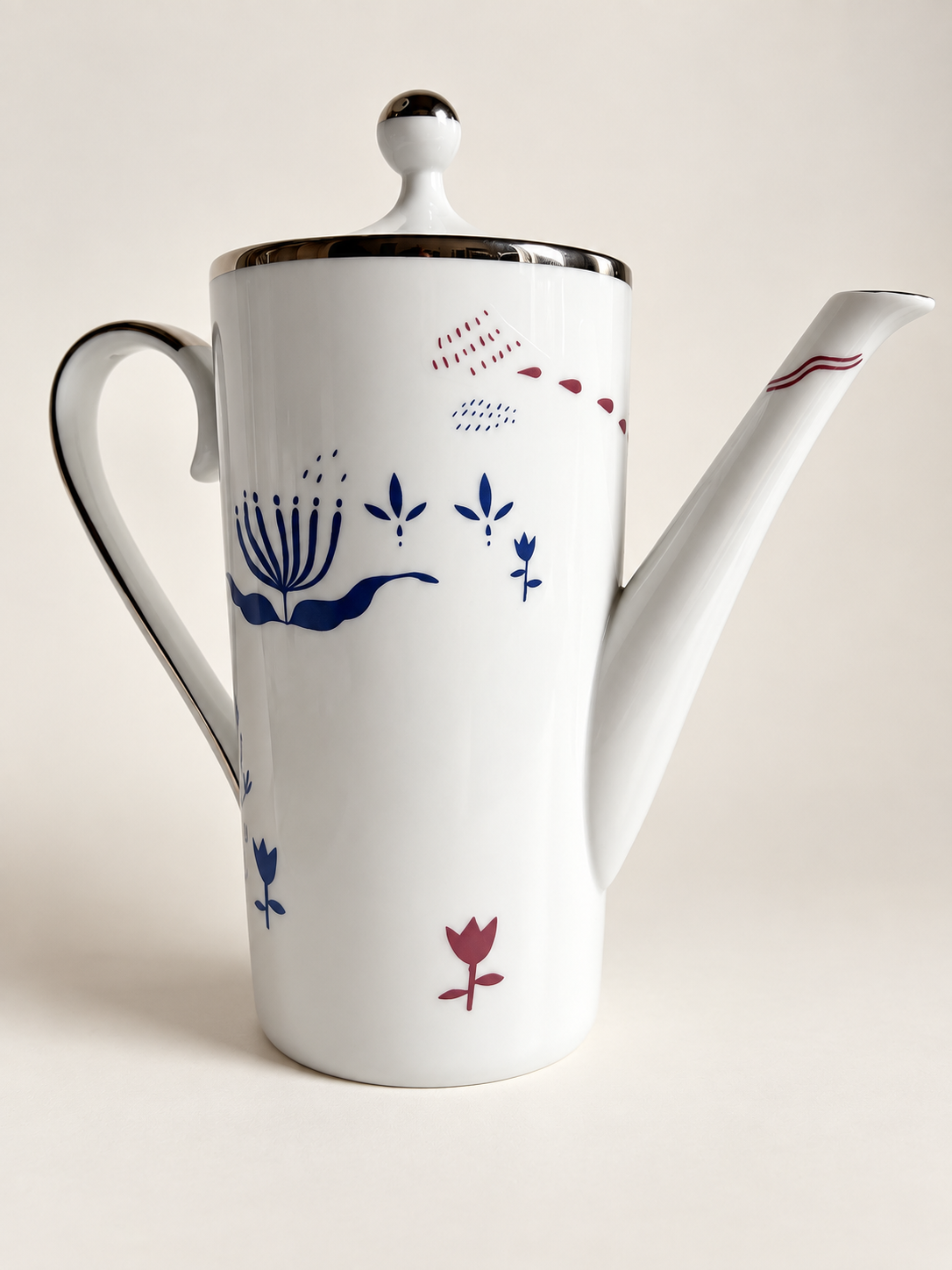 Kaffekanna baksida – blå blomstermotiv
